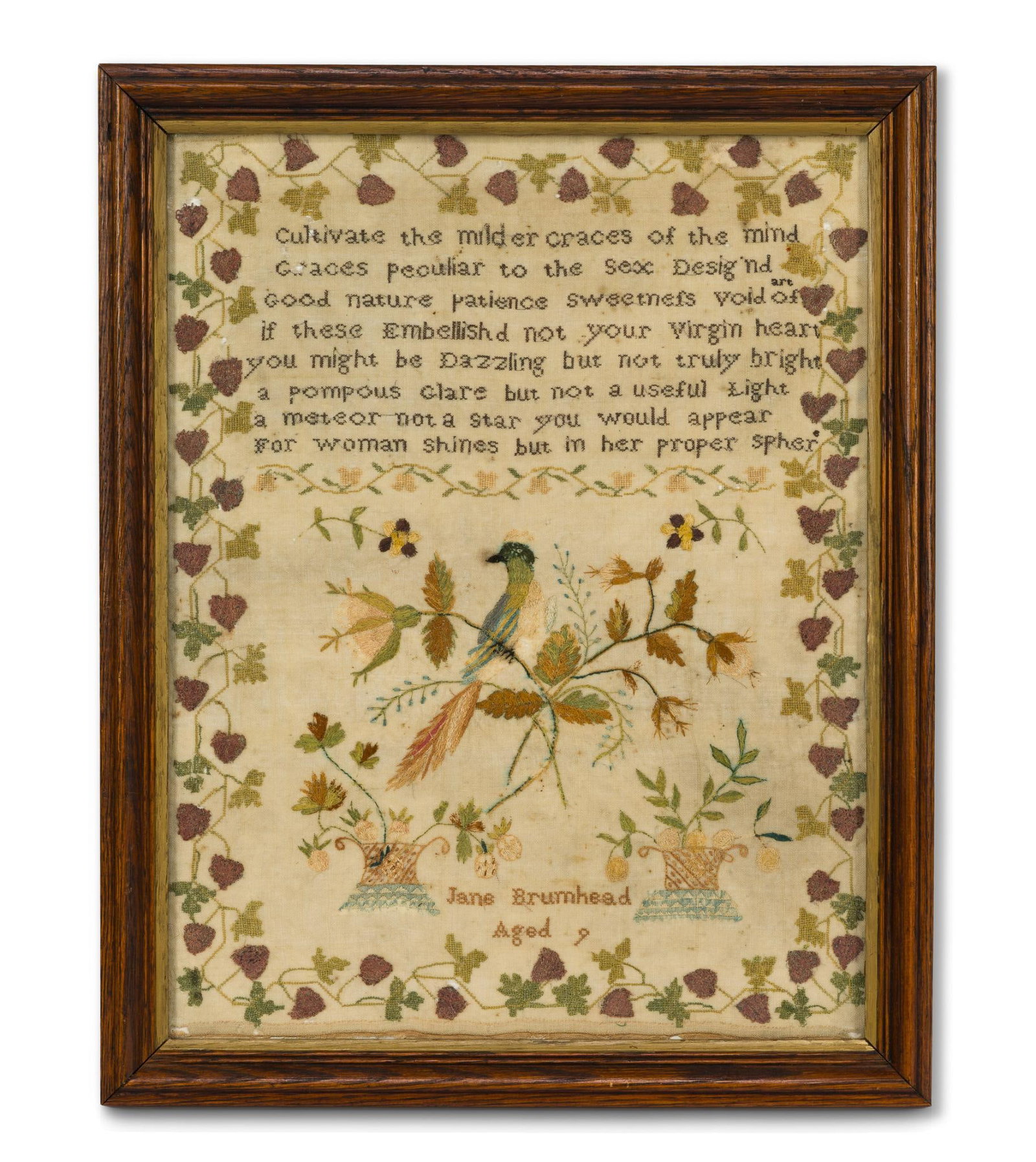 19th C Small Needlepoint Sampler "Jane Brumhead" (1 of 3)