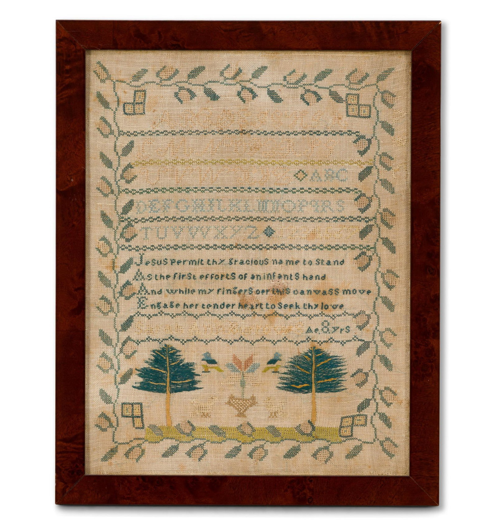 19th C Small Needlepoint Sampler "Sarah Ann Burrows" (1 of 2)