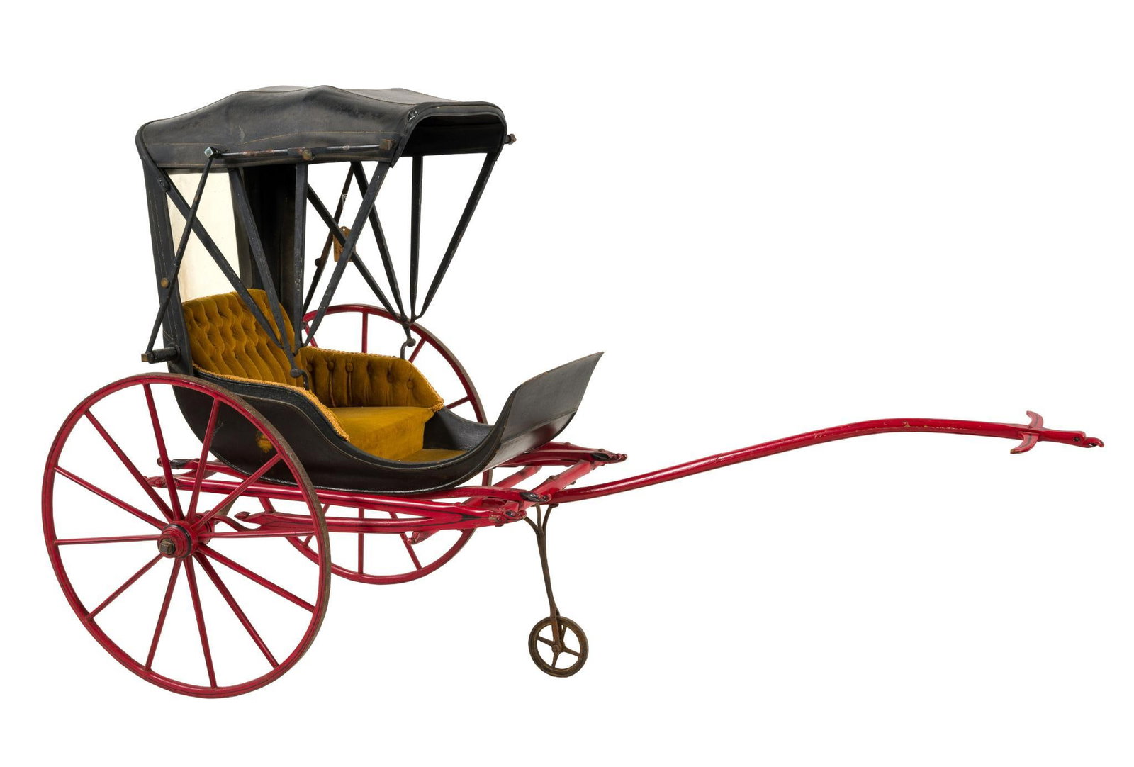 Large Victorian Stroller: Finely restored with eagle carved head handle. Fine upholstery. Late 19th century America. 25-1/2" wide x 37" high. 