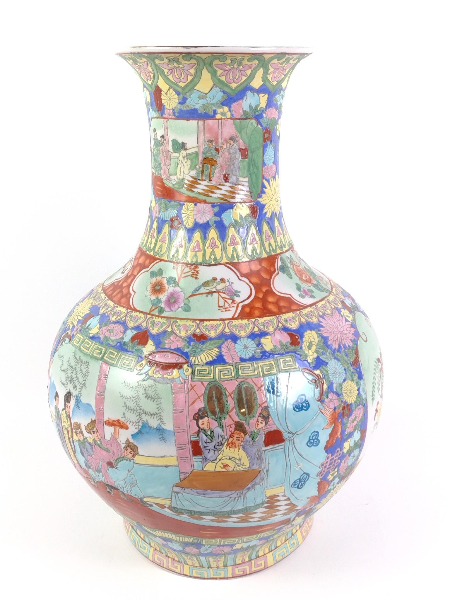 Famille Rose 'Millefleurs' Decorator Vase: 20th century. Measures approximately 18" x 18" x 24".