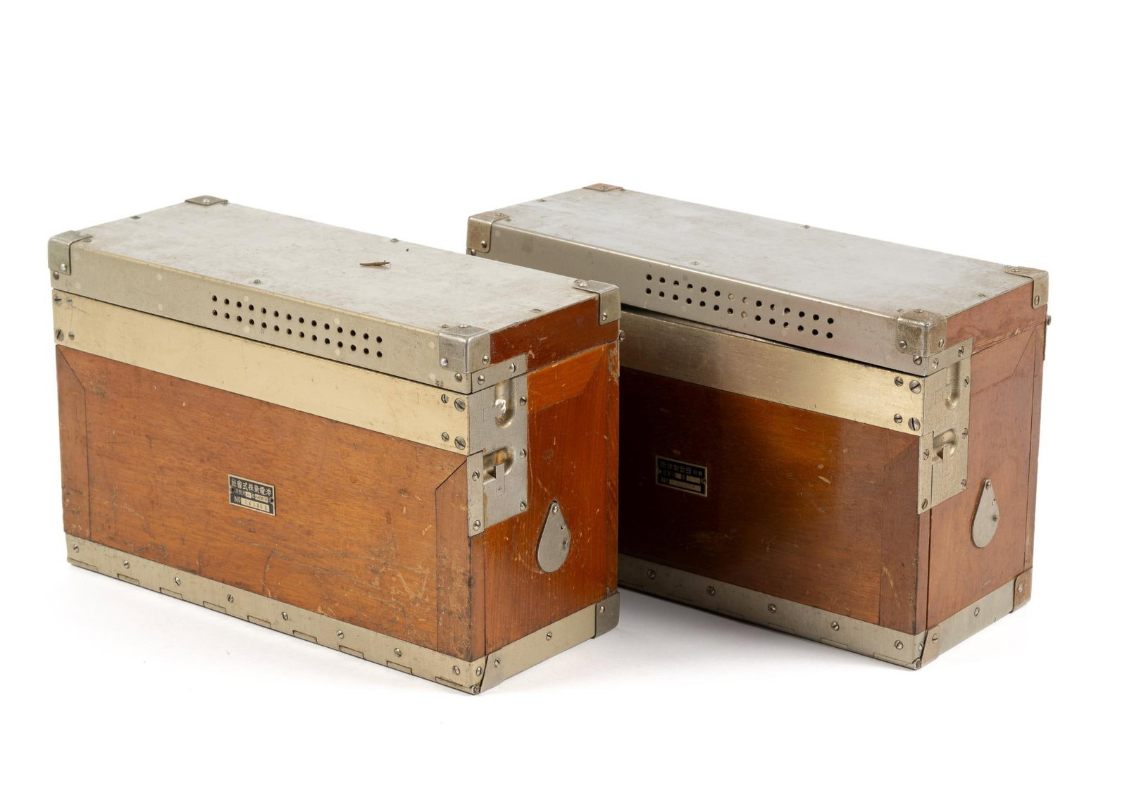 2 WWII Imperial Japanese Army Type 92 Field Telephones: Measure 10-1/2" wide x 4-3/8" deep x 6-3/4" high. 