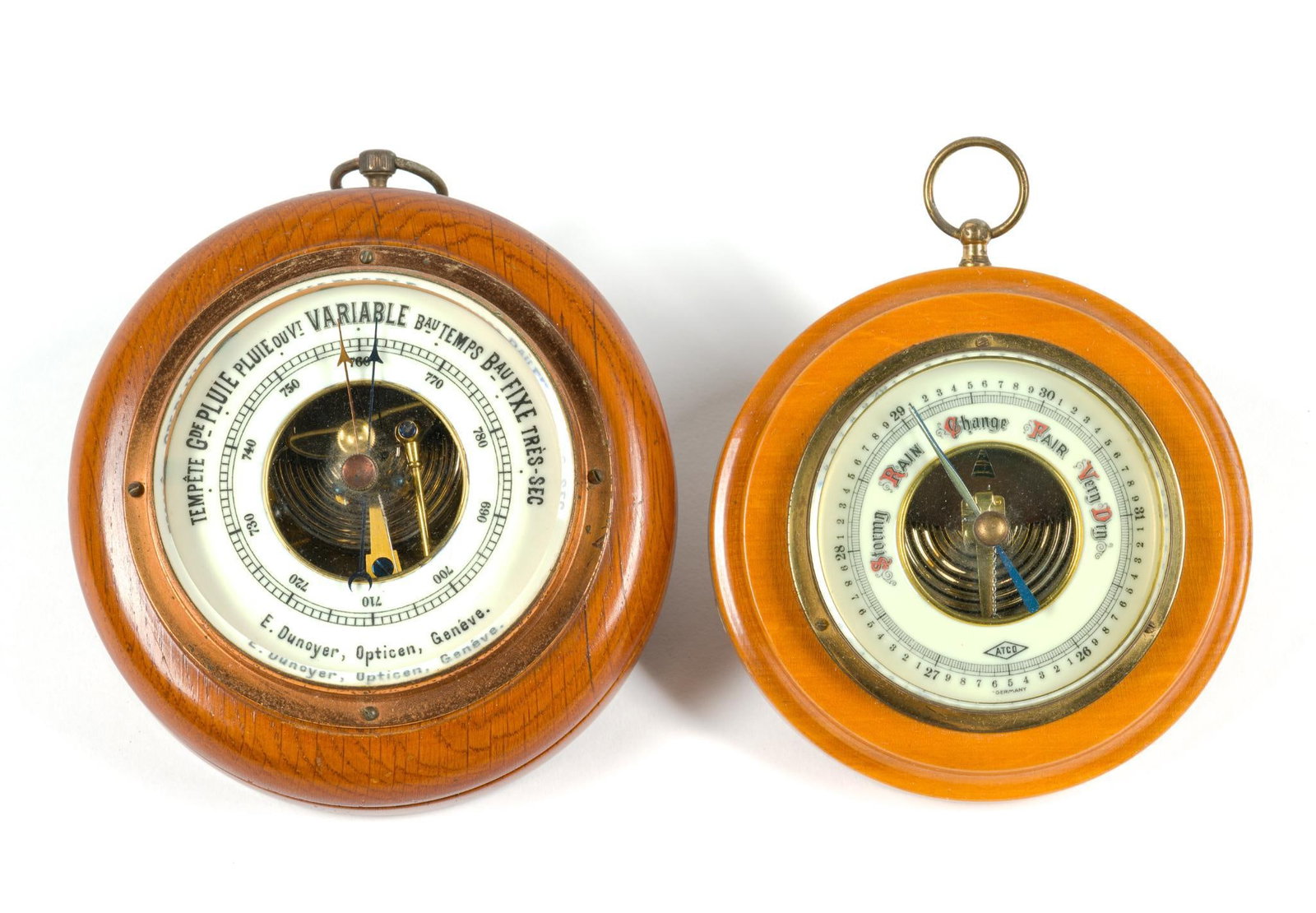 2 Vintage Wooden Aneroid Barometers Incl. ATCO & E. Dunoyer (1 of 3)