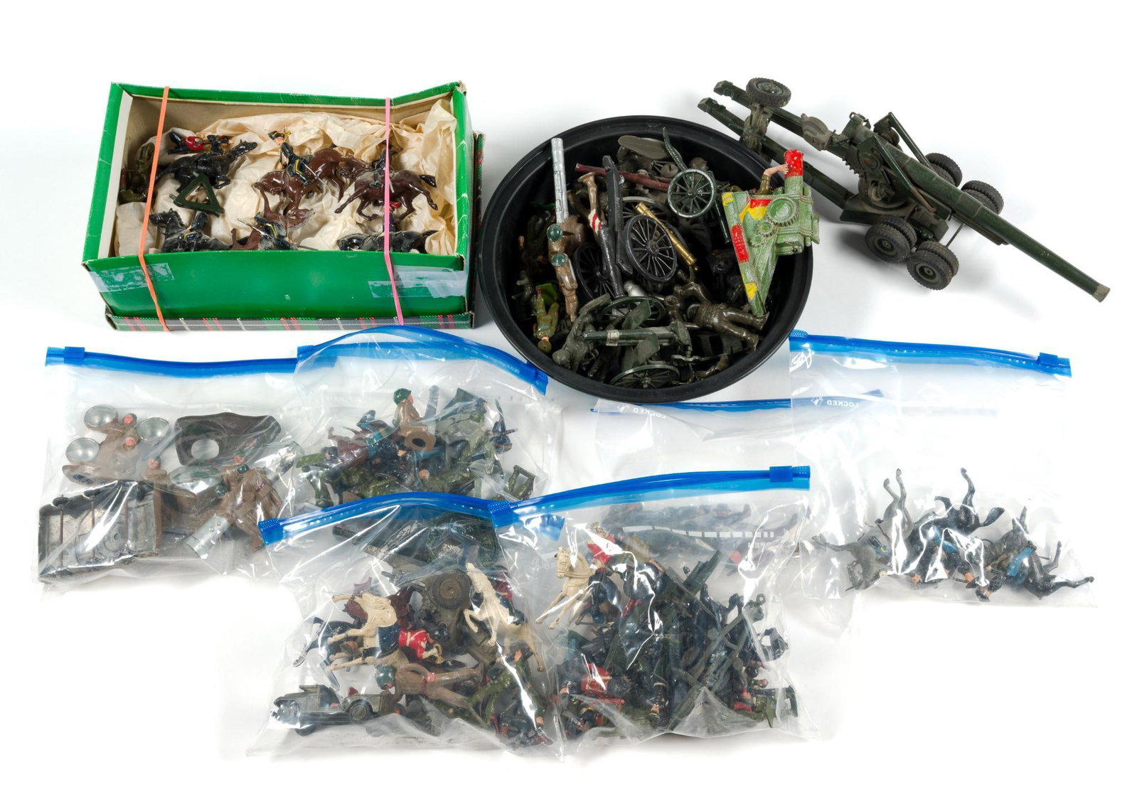 Lead, Tin & Plastic Toy Soldiers Incl. G. Britain: Largest piece measures 13" x 3-1/2" x 3-1/2". 