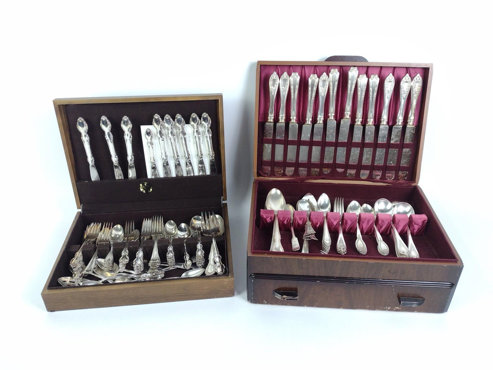 2 Cased Silverplate Flatware Services: Larger box measures 15-3/4" x 11-1/4" x 6". 