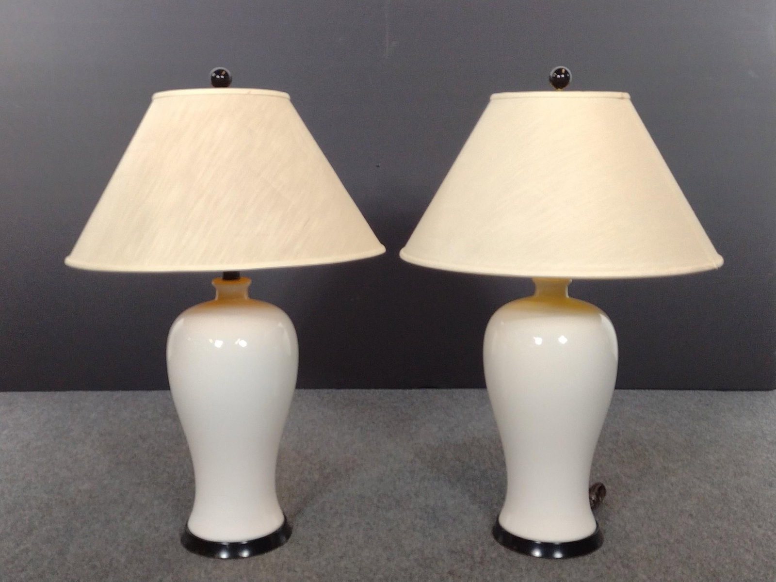 Pair of Cream Glazed Ceramic Table Lamps (1 of 2)
