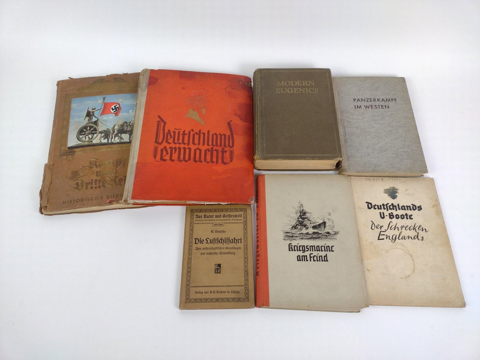 7 Germany WWII Books: Includes Deutchland Erwacht; Modern Eugenics; Panzerkampf Im Western; and more. 