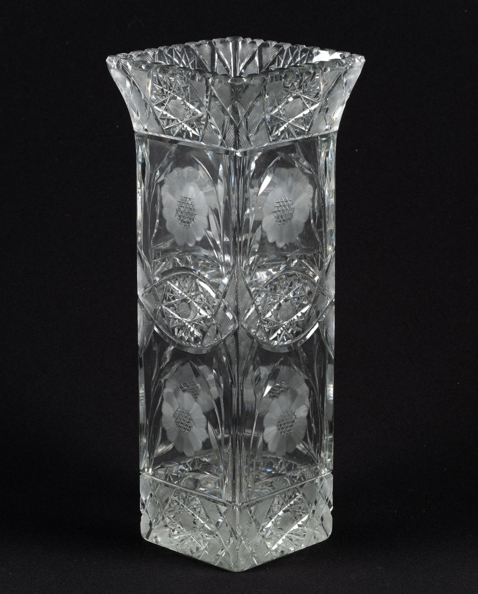 Vintage Pressed and Cut Glass Square Vase (1 of 3)