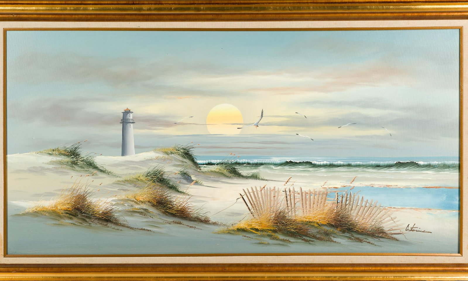 Seascape Painting: Signed Antonios lower right side. 31-1/4" high x 55" wide. 