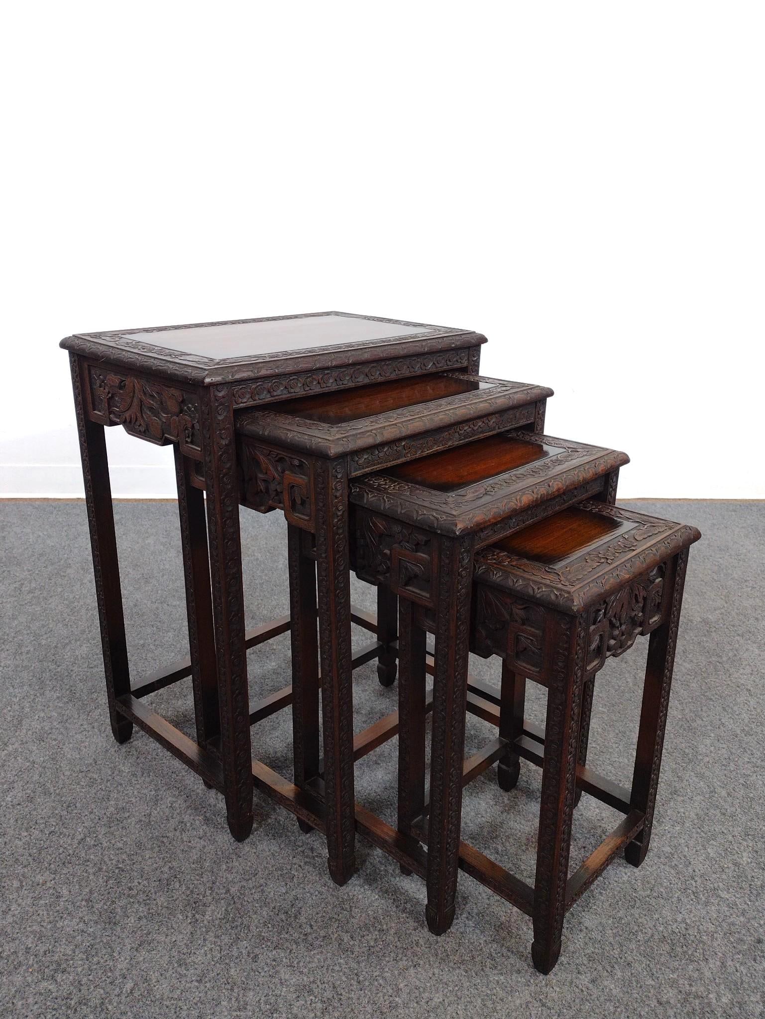 Chinese Export Carved Wood Nesting Tables (1 of 5)