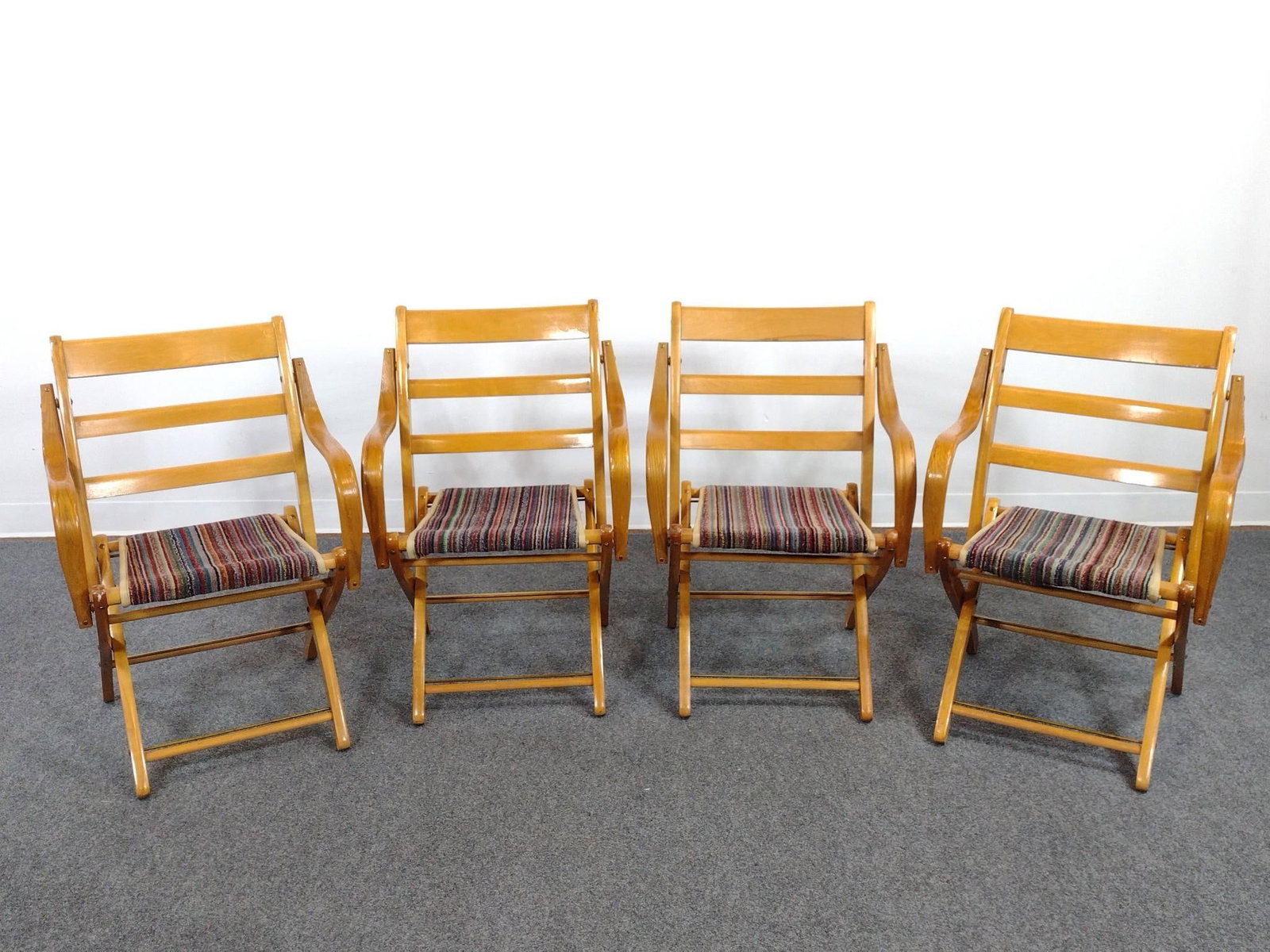 Set of 4 Mid-Century Folding Chairs: Each 21" wide X 18-1/2" deep X 31-1/2" high. No manufactures name found.
