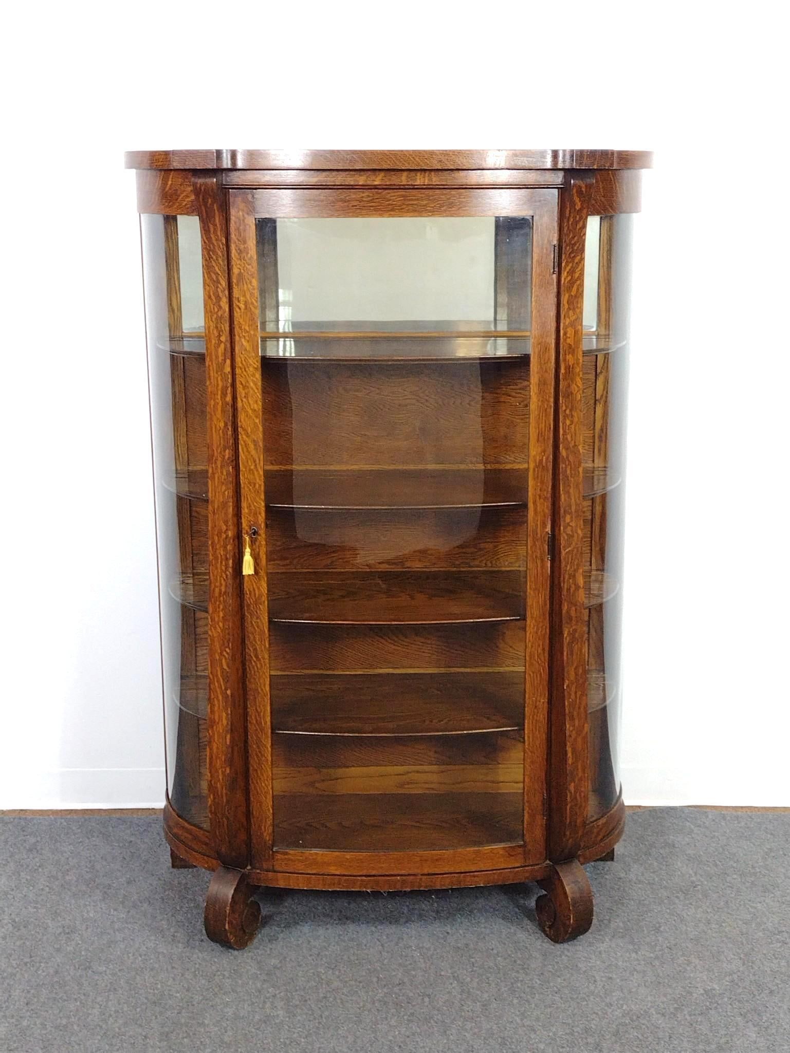 Antique Victorian Bow Front Curio or China Cabinet: 40" wide X 17" deep X 60-1/4" high. 