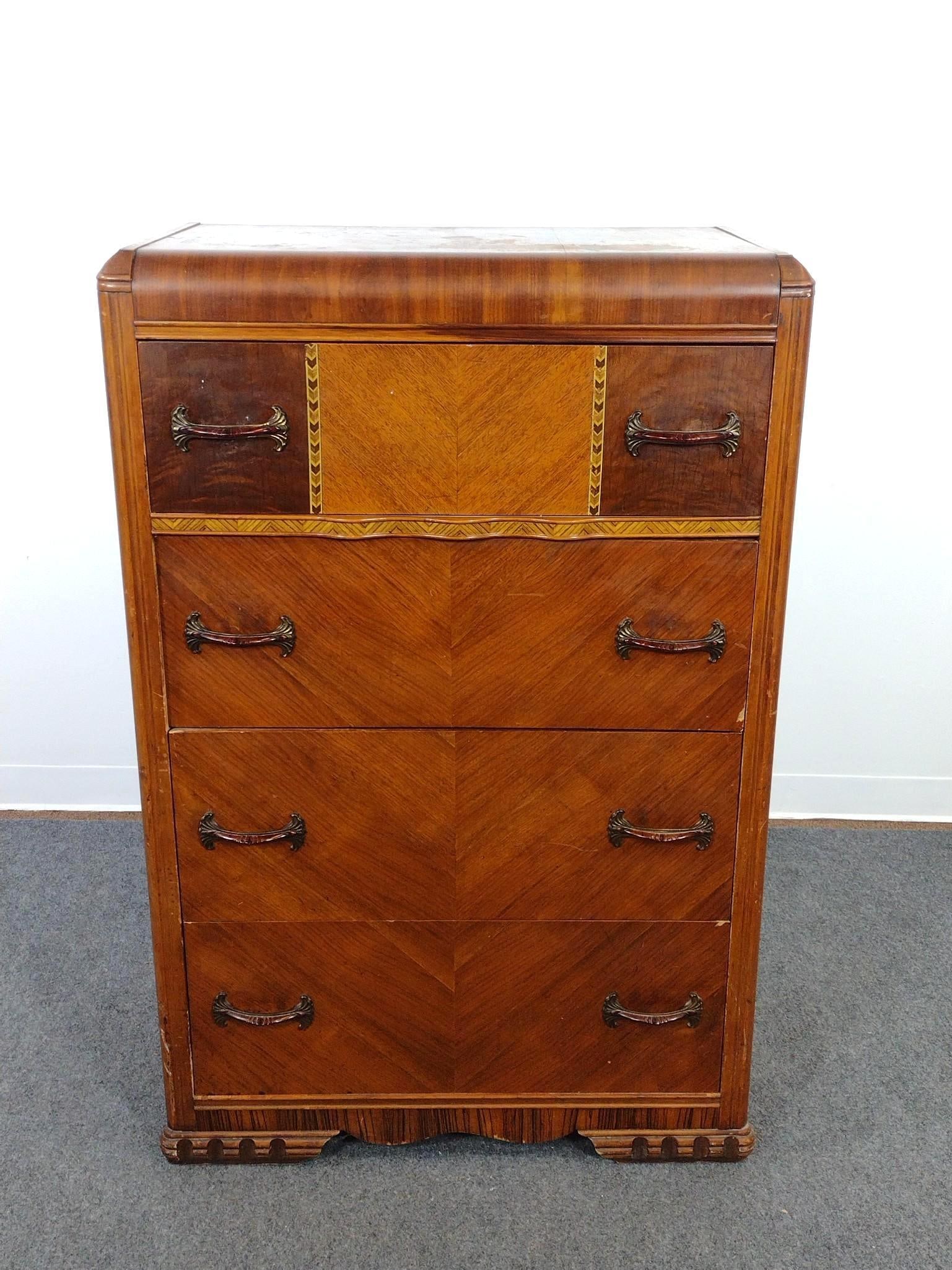 Art Deco Waterfall Tall Chest of Drawers (1 of 6)