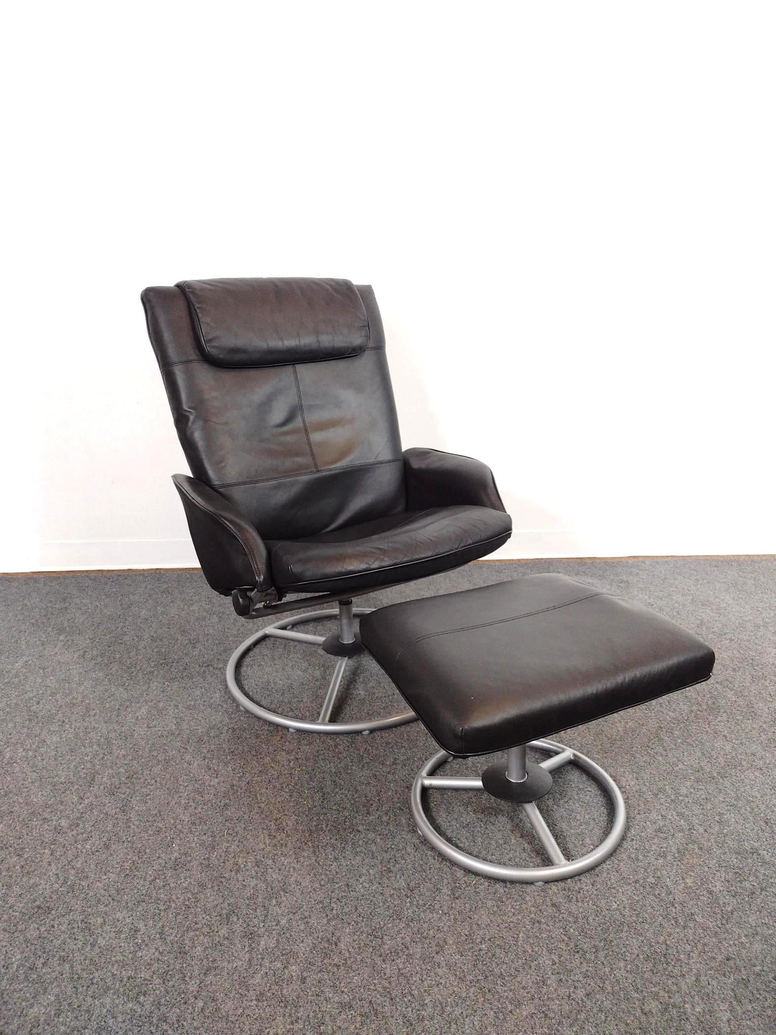 Ikea Malung Black Leather Swivel Recliner and Ottoman (1 of 6)