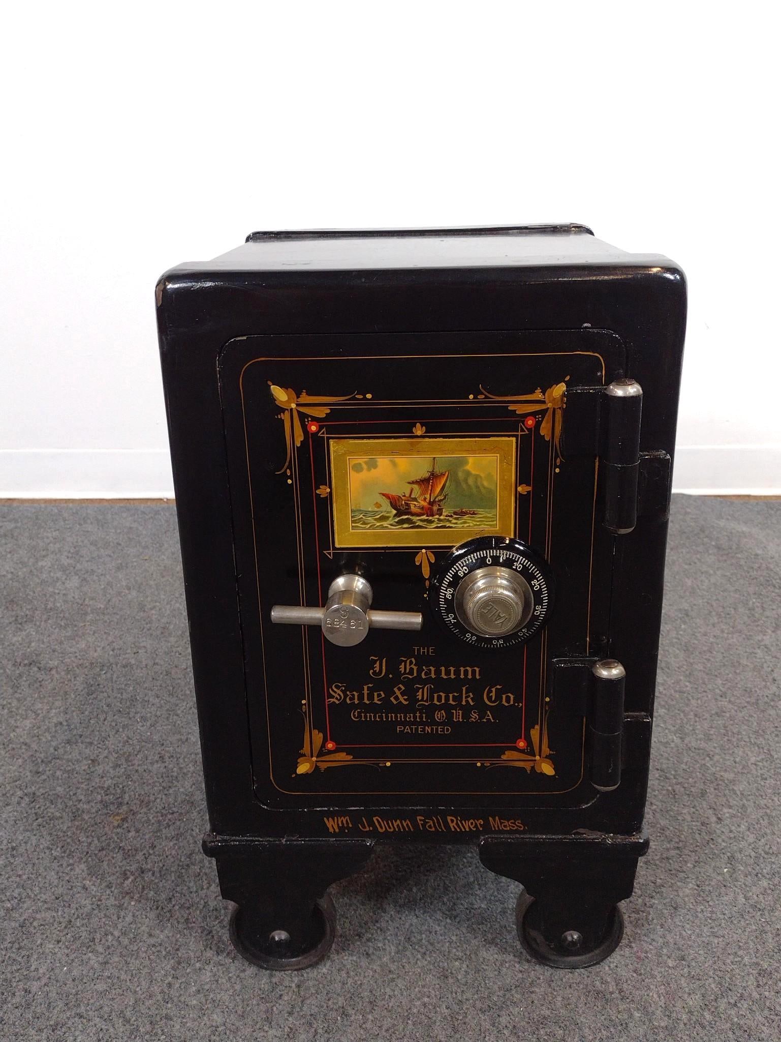J. Baum Safe & Clock Co. Floor Safe: 14" wide X 16-1/2" deep X 22-1/2" high. Comes with combination, currently taped to the top of the safe.