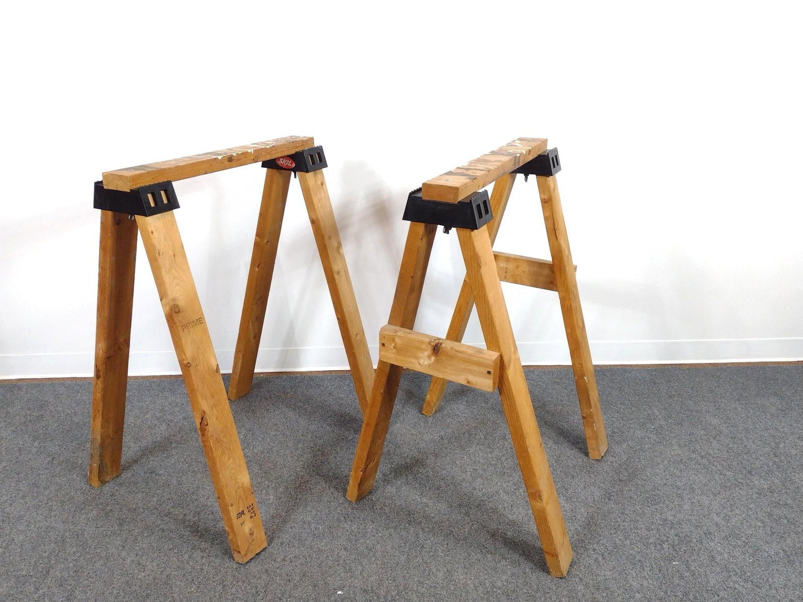 2 Saw Horses: Each 29" wide X 25" deep X 38-1/4" high. Both have been used.