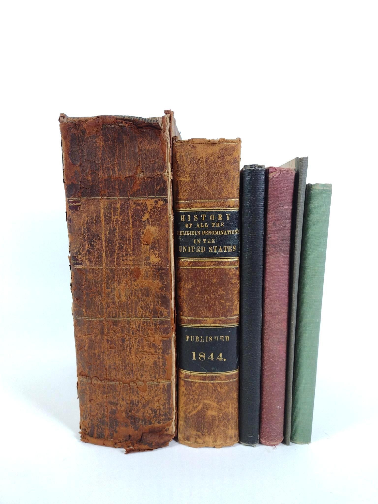 2 Antique Books on Religion & 3 Antique Hymnals: Includes The Endeavor Hymnal; History of all The Religious Denominations in the United States; and more. 