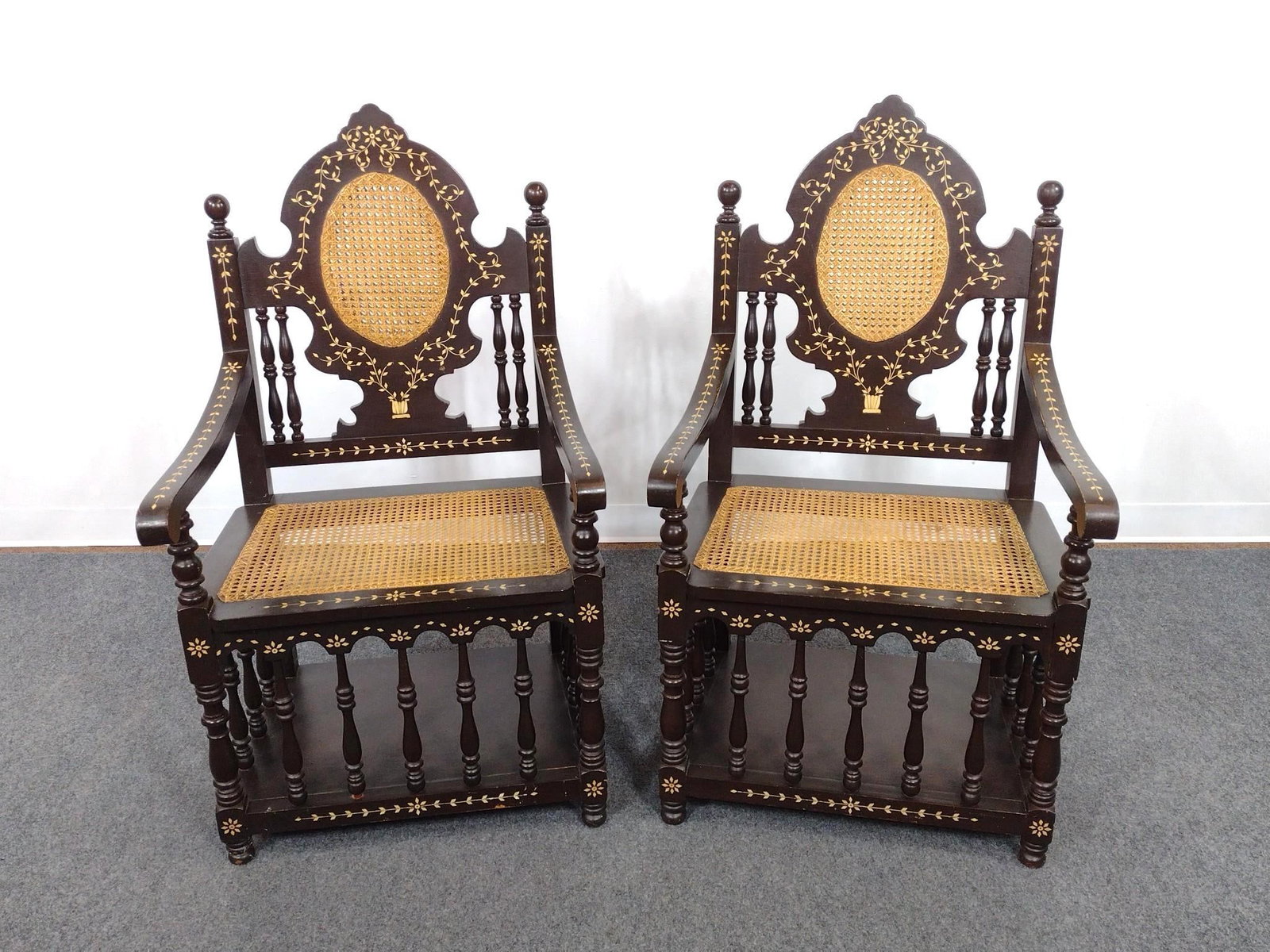 Pair of Inlaid and Cane Armchairs (1 of 6)