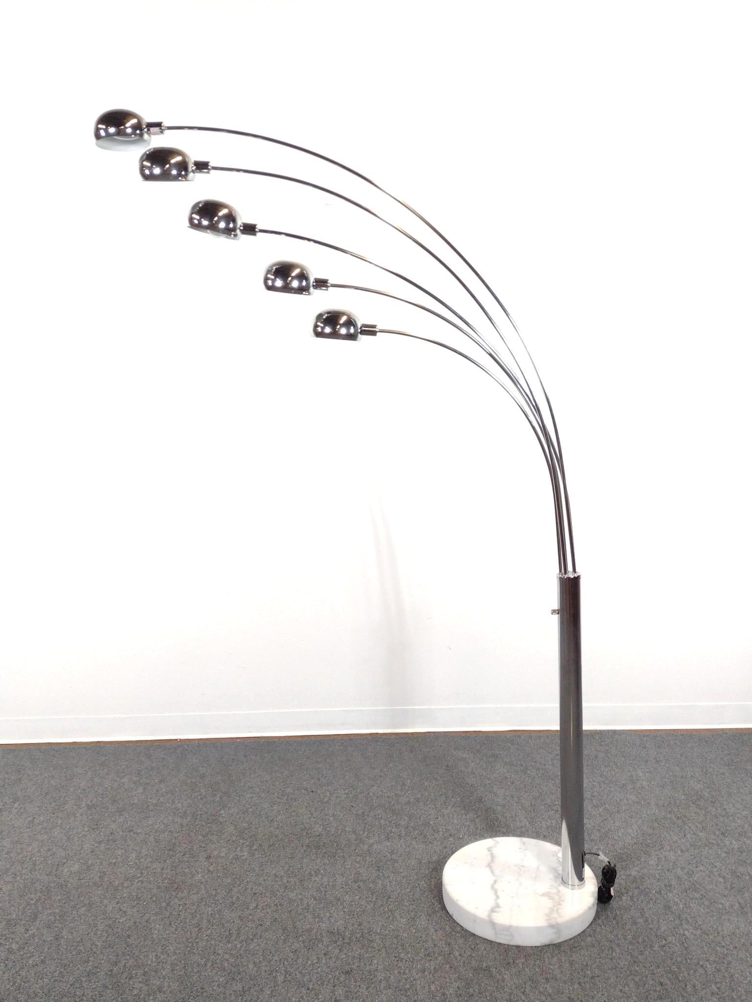Mid-Century Modern Chrome Arc Floor Lamp: Marble base. 16-1/2" wide X 47" deep x81" high. No manufactures name found.