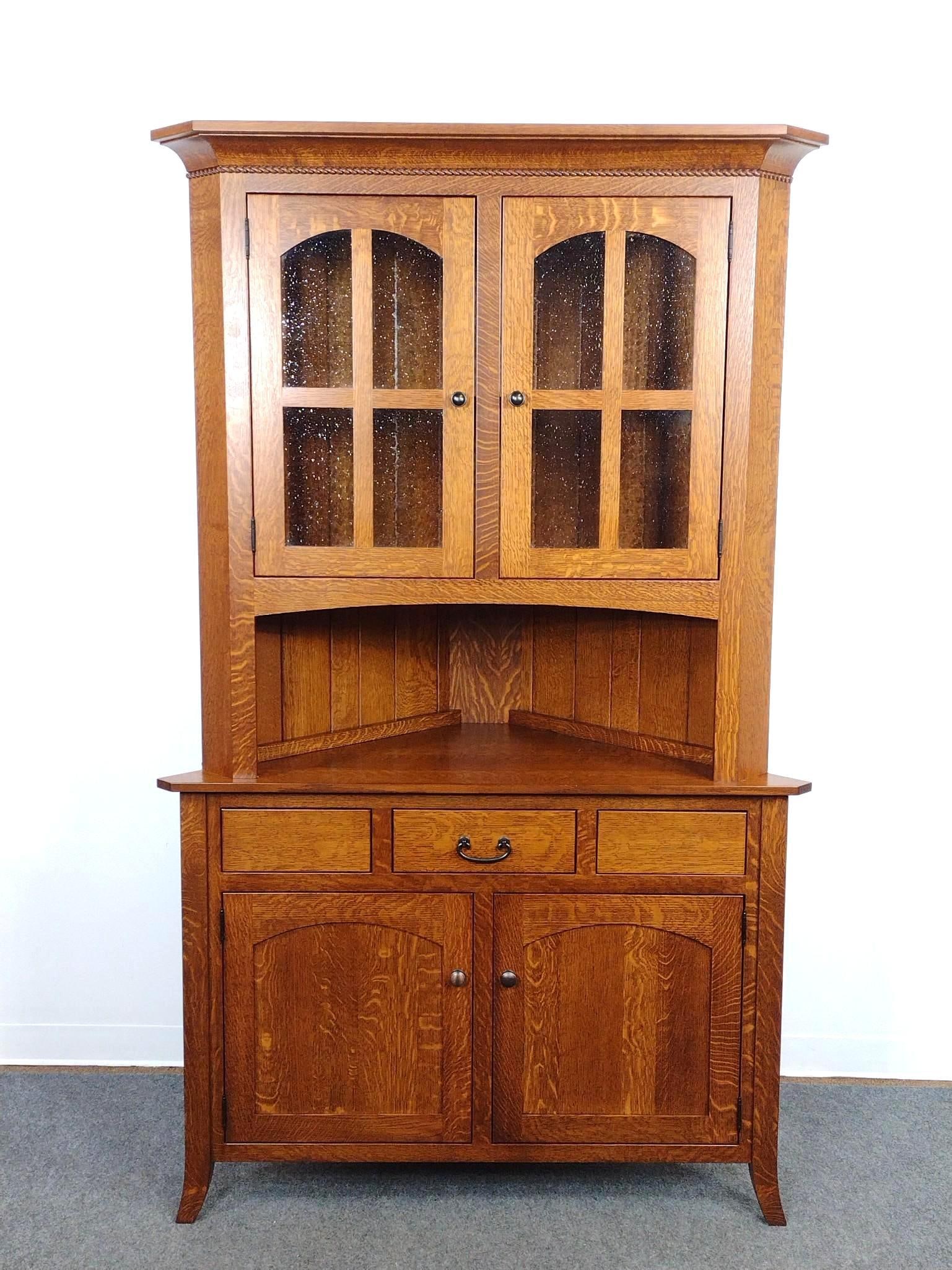 Mission Style Corner Hutch Cabinet (1 of 4)