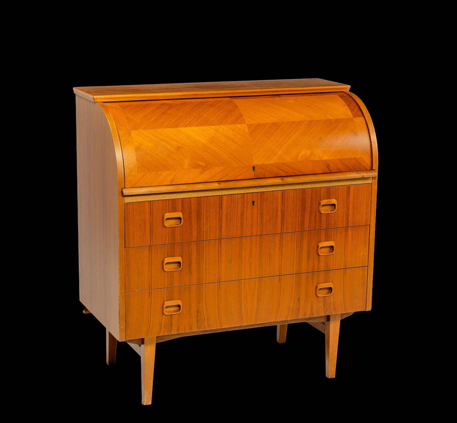 Mid-Century Swedish Modern Rolltop Secretary Desk: In the style of Egon Ostergaard. 35-1/2" wide X 18-1/2" deep X 38" high. Has a few light scuffs.
