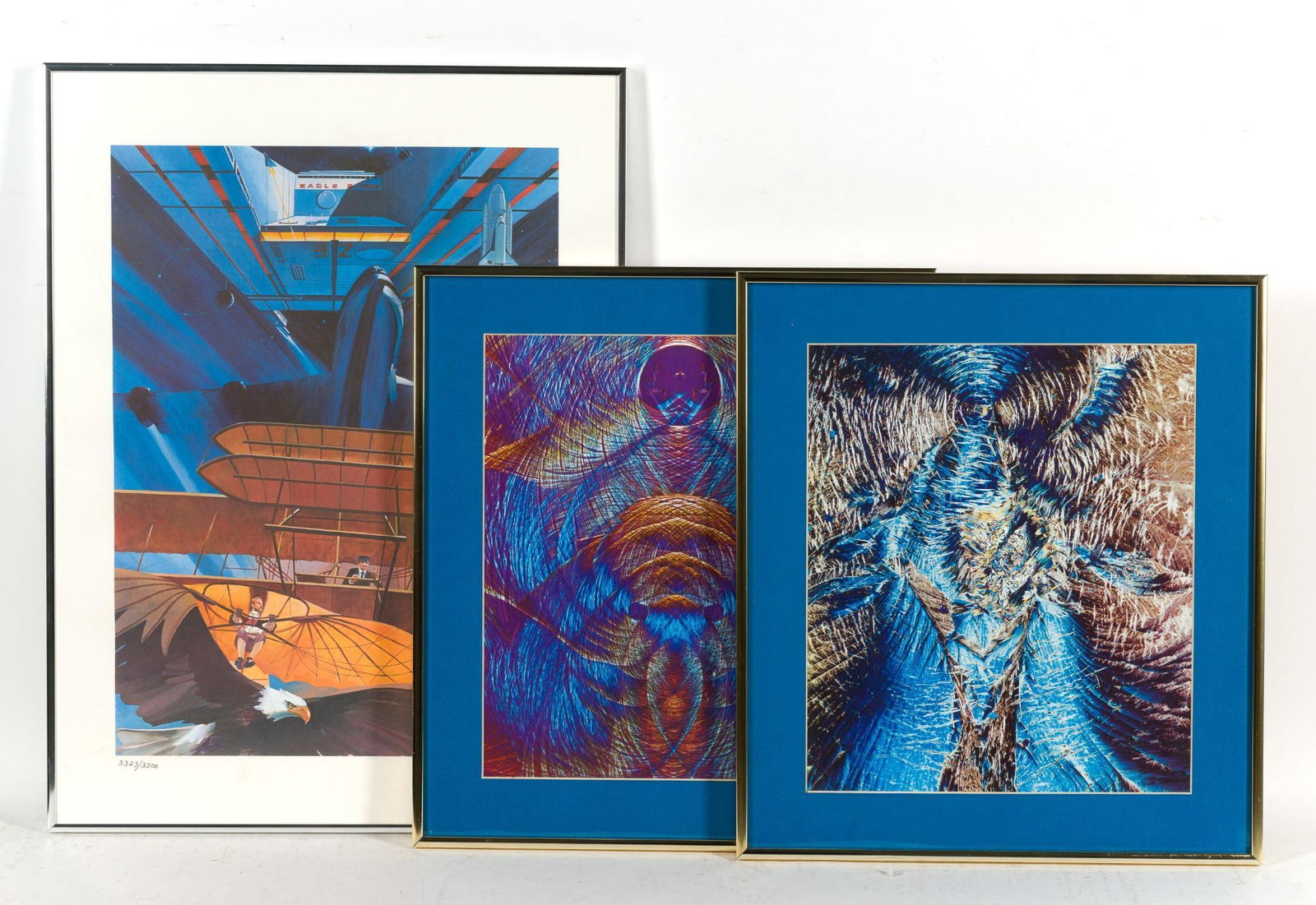3 Framed Contemporary Art Prints: Includes two Macro Color 72 and Michael Foley Print. 18" to 24-1/2" high x 16-1/4" to 18-1/4" wide. 