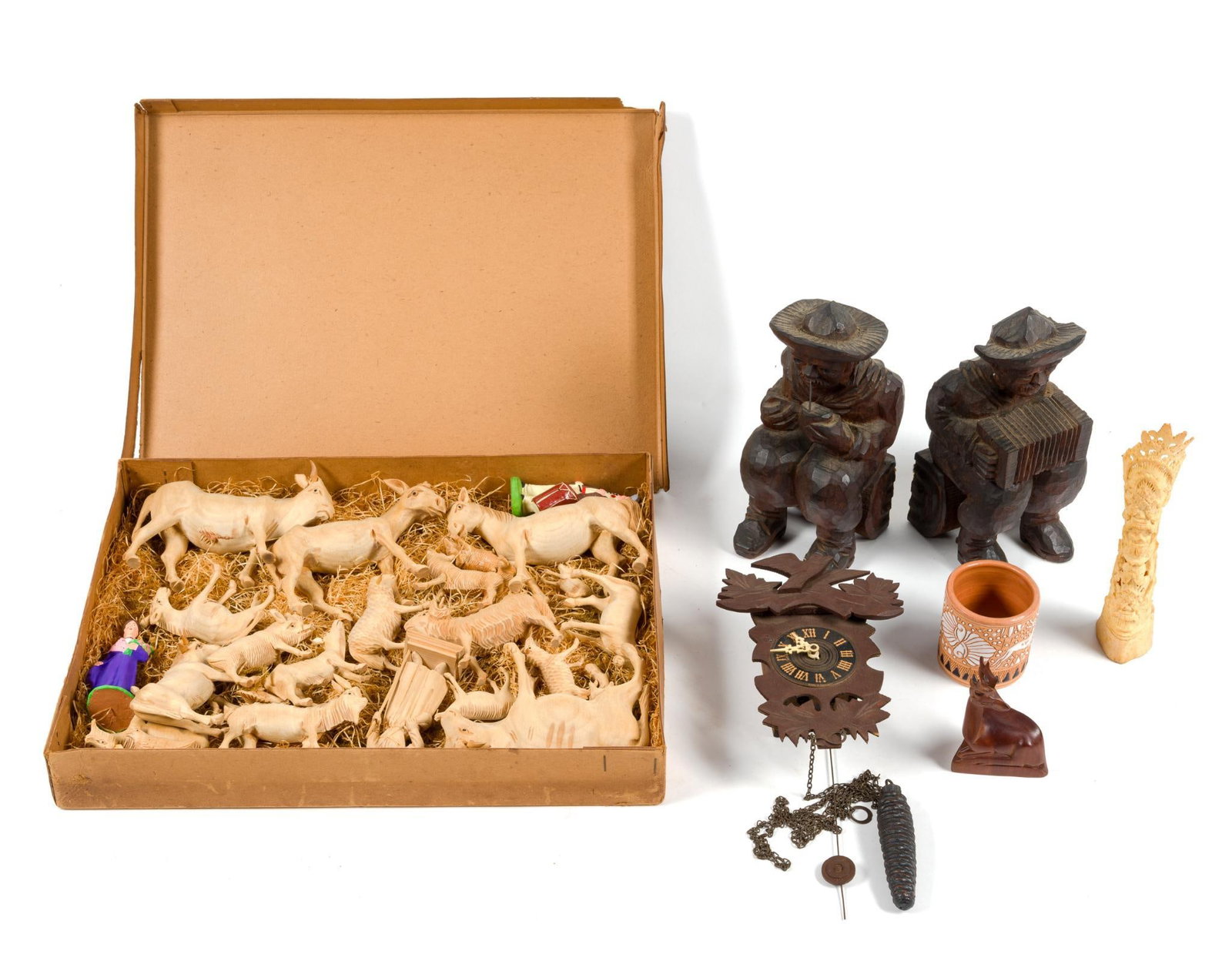 Folk Art Carvings Incl. Animal Figurines (1 of 9)