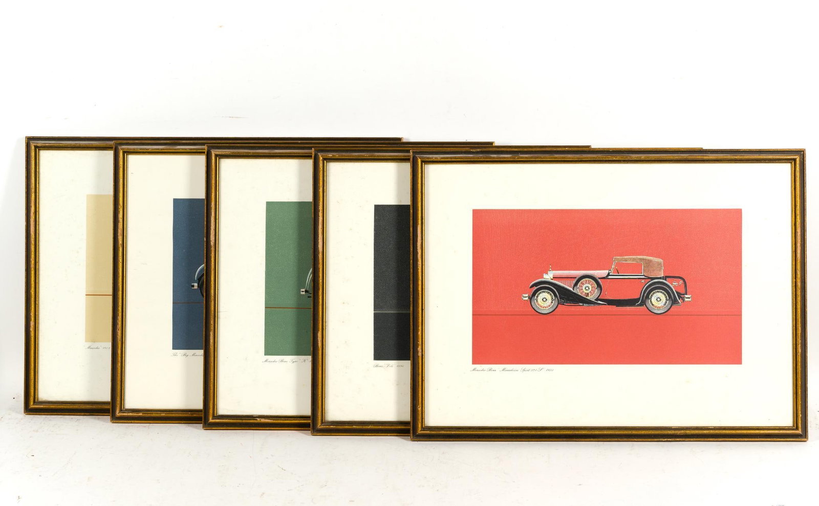 5 Prints of Vintage Mercedes-Benz: All framed. All measure 16-1/2" long x 22-1/2" wide. 