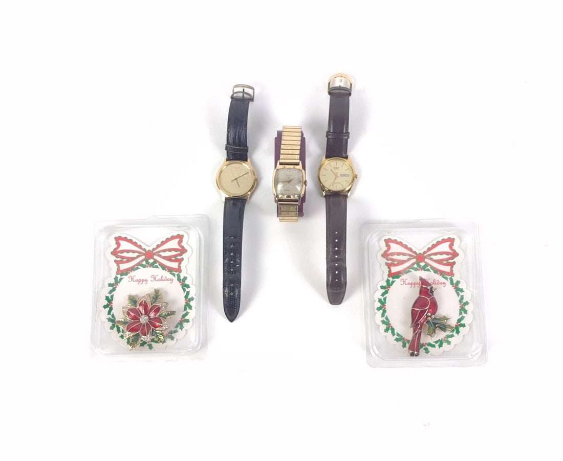 3 Wrist Watches & 2 Costume Pins (1 of 2)