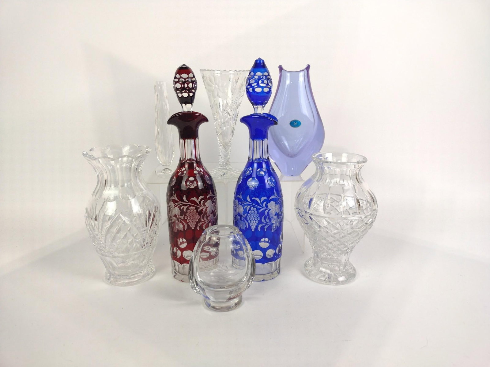 10 Pieces of Cut Glass Incl. Ruby & Cobalt Glass Decanters (1 of 4)