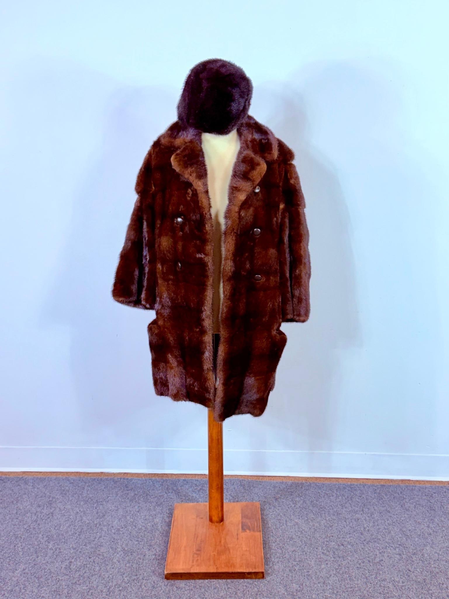 Fur Coat & Hat: Holes in both sleeves. Shoulder to shoulder 17" wide. 