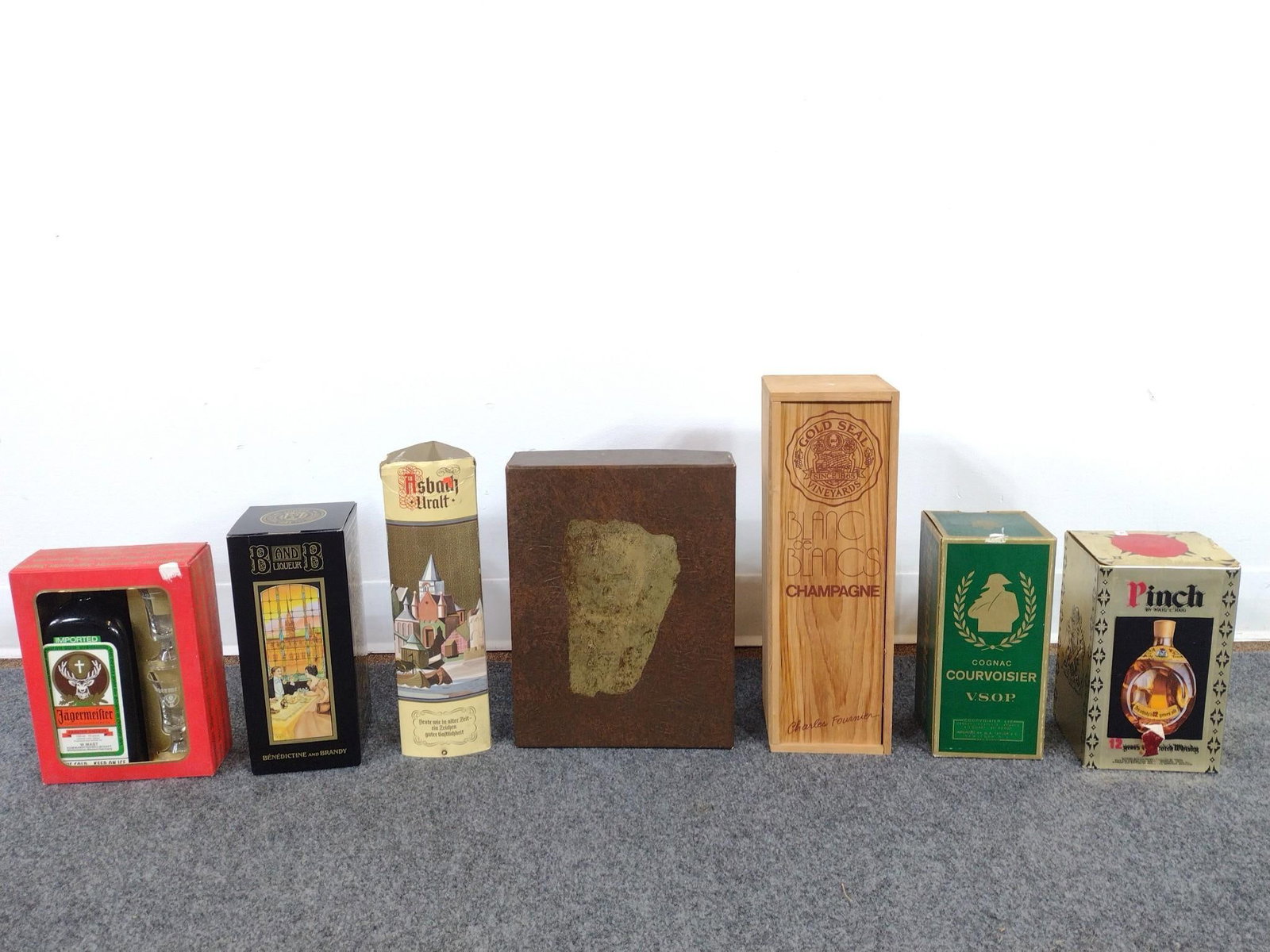 7 Bottles of Estate Alcohol: Includes Pinch by Haig & Haig; Jagermeister; Sabra Liqueur imported from Israel; and more. All in original boxes. IMPORTANT NOTE: This lot cannot be shipped. Must be picked up at 1500 Paxton St. 