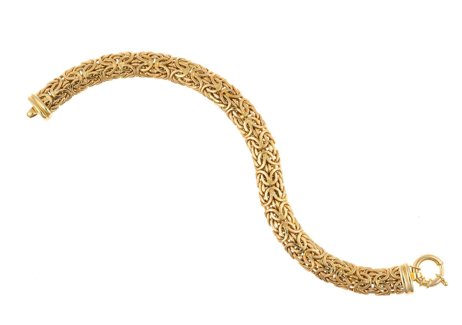 14K Gold Chain Bracelet: A 7" yellow gold bracelet with byzantine style links. It is marked 14k and has no signs of wear or damage. It weighs 11.0 grams.