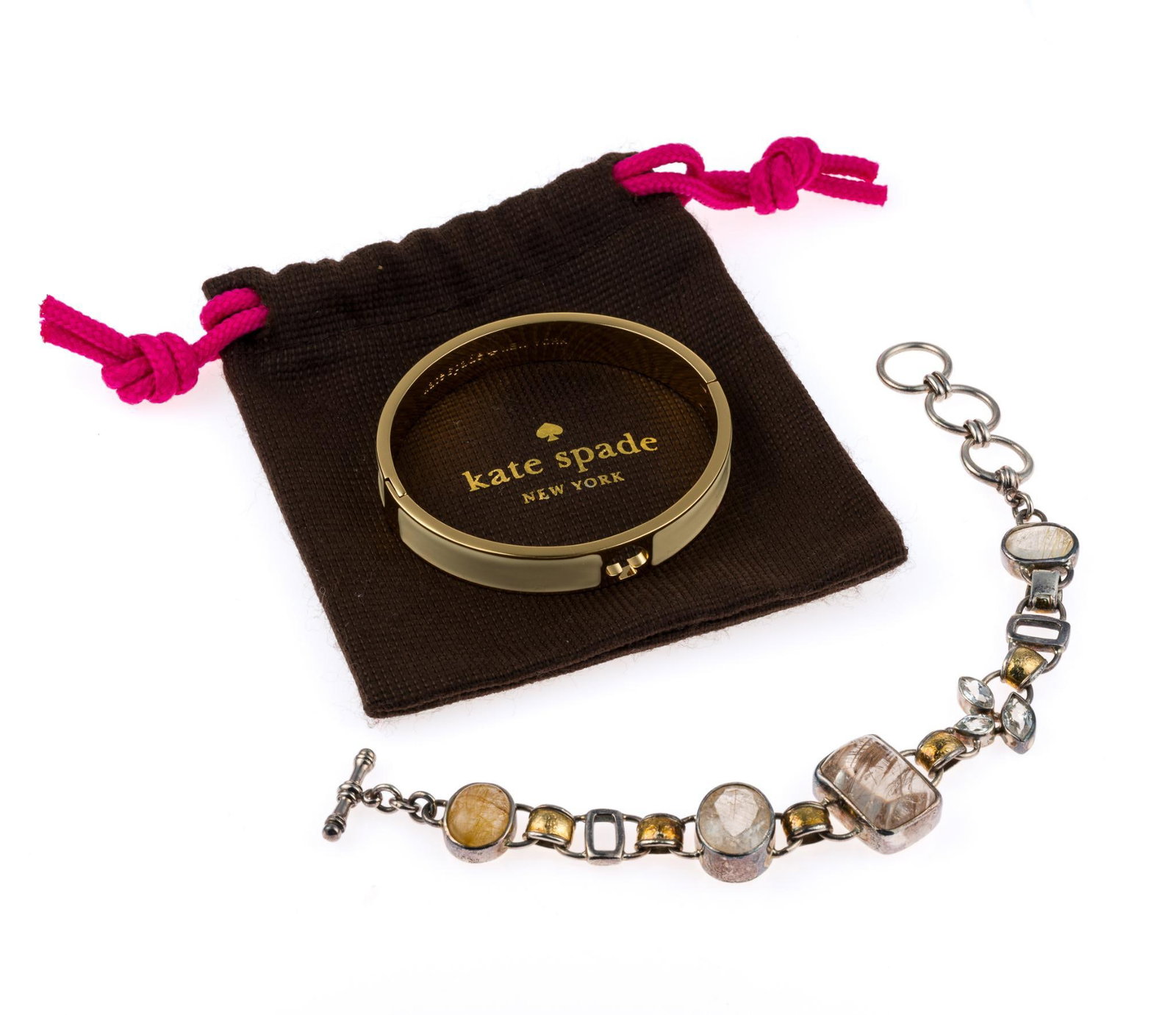 Kate Spade Bracelet & Sterling Silver Quartz Bracelet: With original Kate Spade bag. Kate Spade bracelet measures 2-3/8" inside dimension. Quartz bracelet measures 1" wide x 8-1/2" long. 