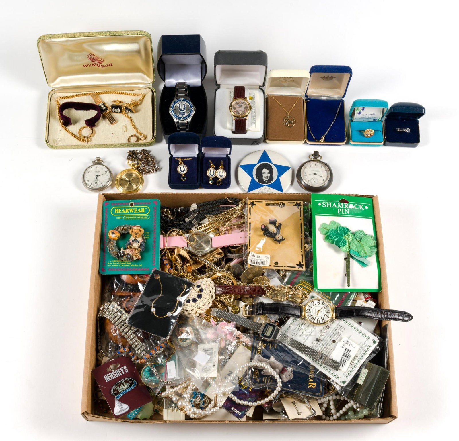 Vintage and Costume Jewelry: Includes Danbury Mint, Nicolo Brecci, and more. Also includes a Black Hills Gold watch in original gift box, an Indianapolis Colts watch in gift box, and Colts jewelry. 