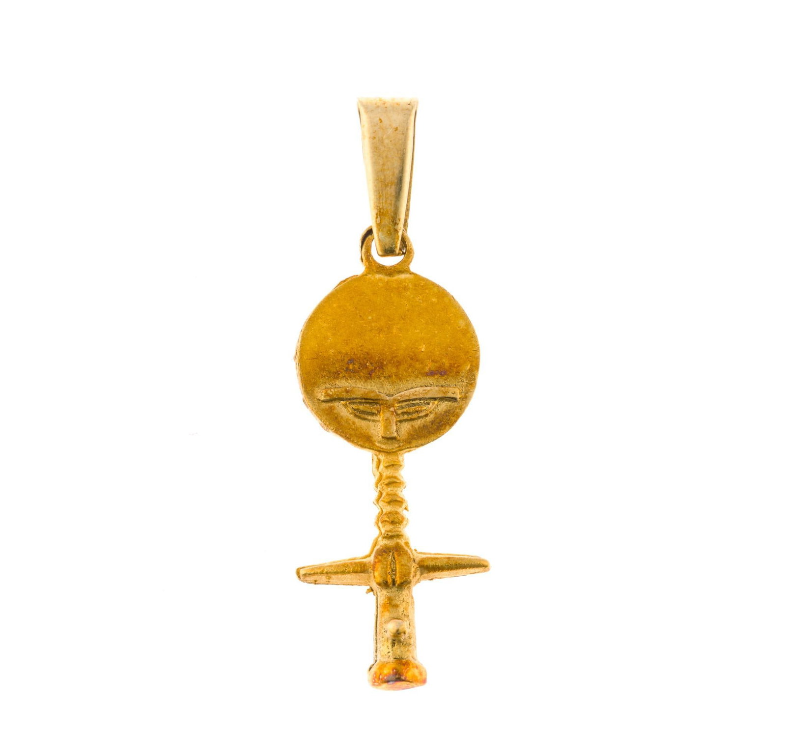 18K Gold Akuaba Fertility Pendant: Tests 18K. Approximately 1985. 1/2" wide 1-1/2" long. Total 1.7 gram. 