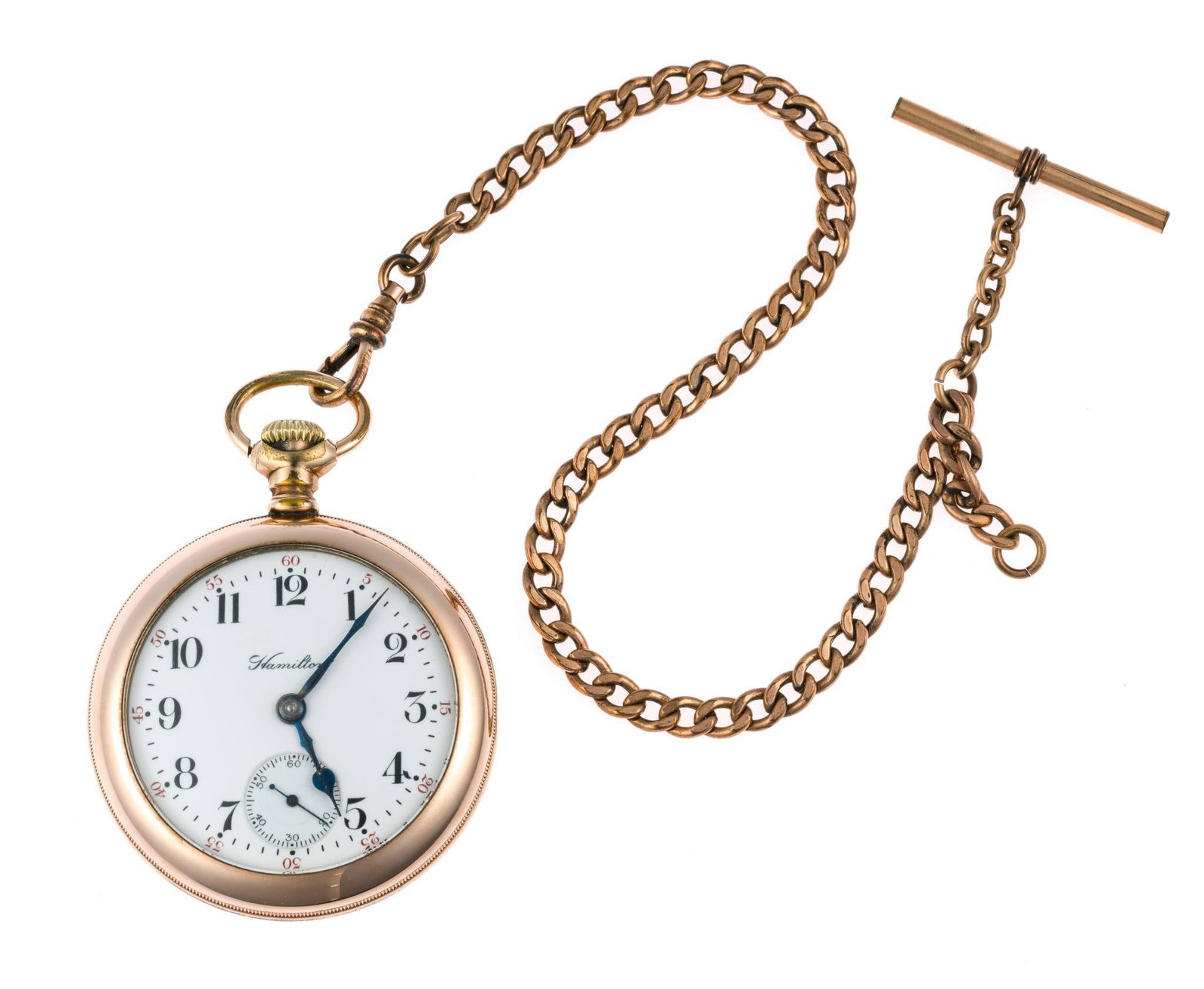Hamilton 926 17 Jewels Pocket Pocket Watch: A 1906 Hamilton open face size 18s 926 in a 20 year warranted gold filled case. Excellent case and dial with red minutes and black hours. The watch sets and runs.
