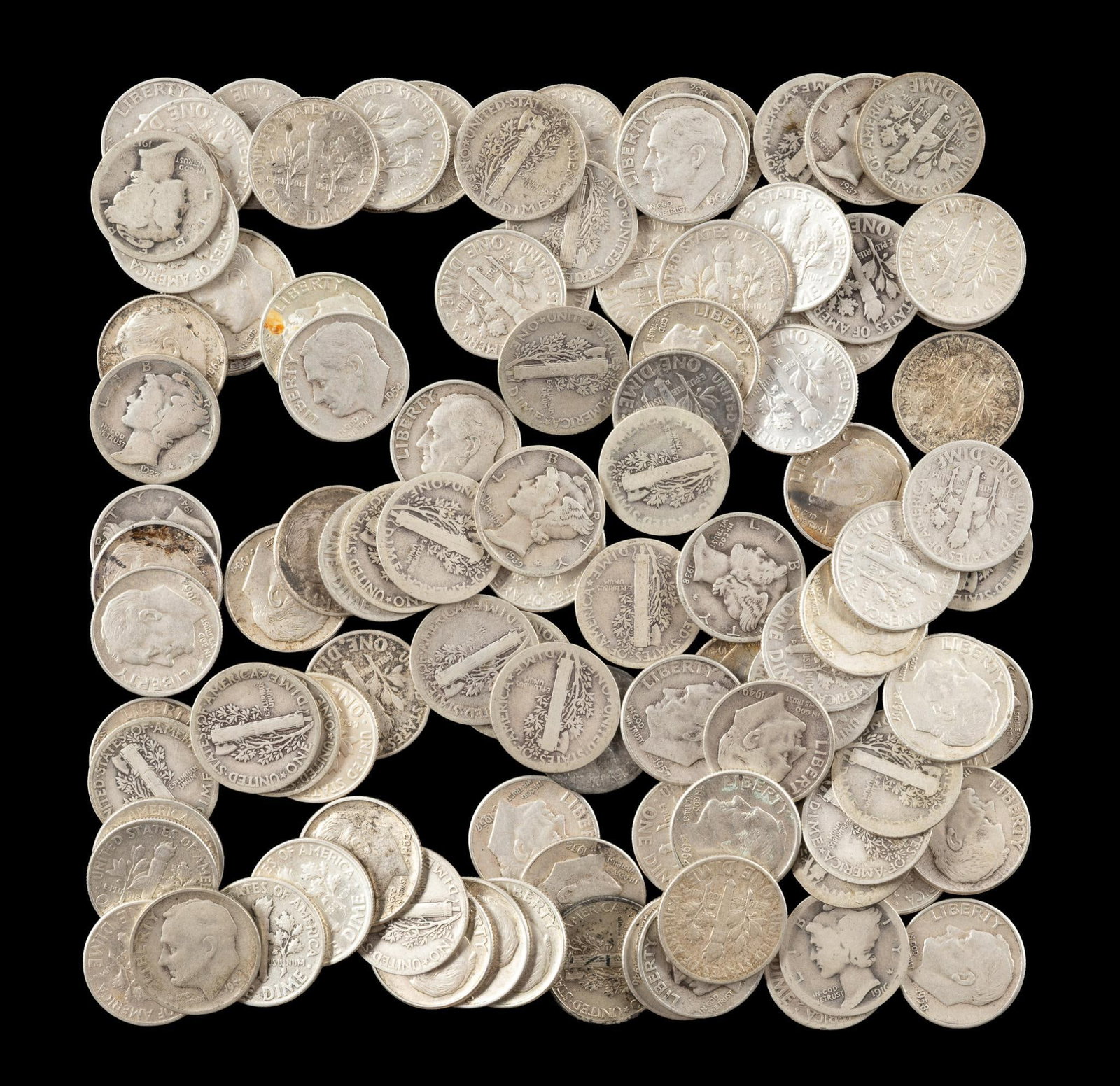 Over One Hundred Mercury And Silver oosevelt Dimes (1 of 1)