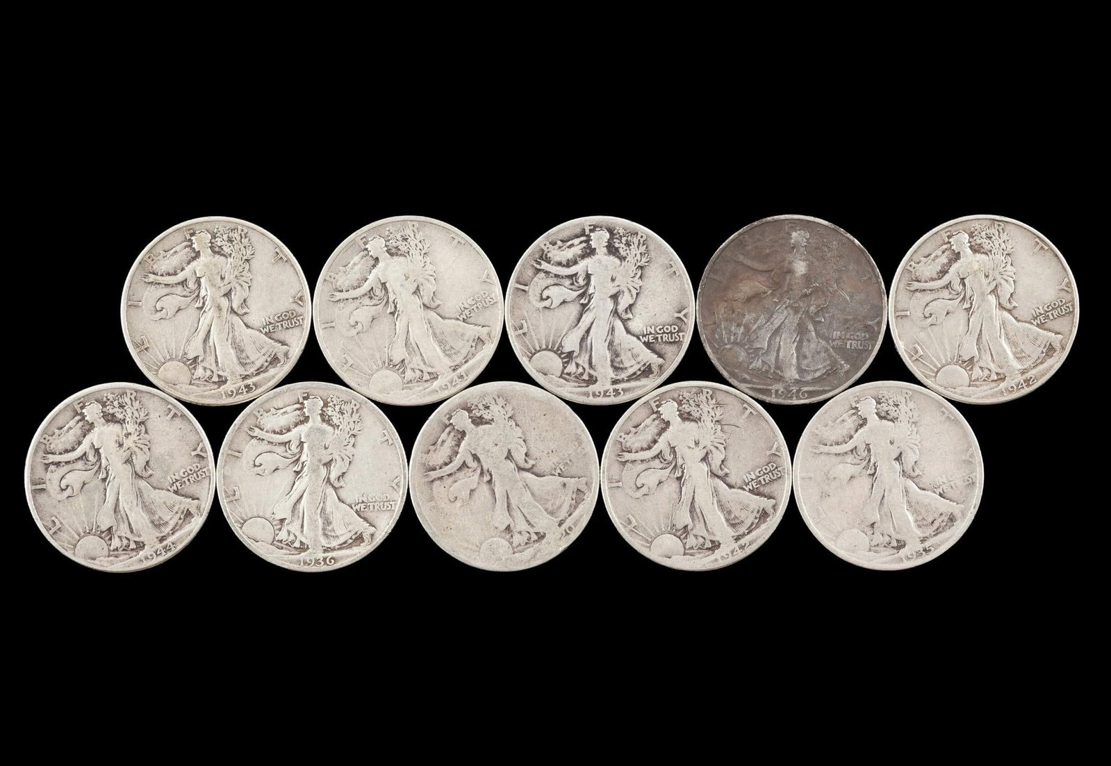 Ten Walking Liberty Silver Half Dollars (1 of 2)