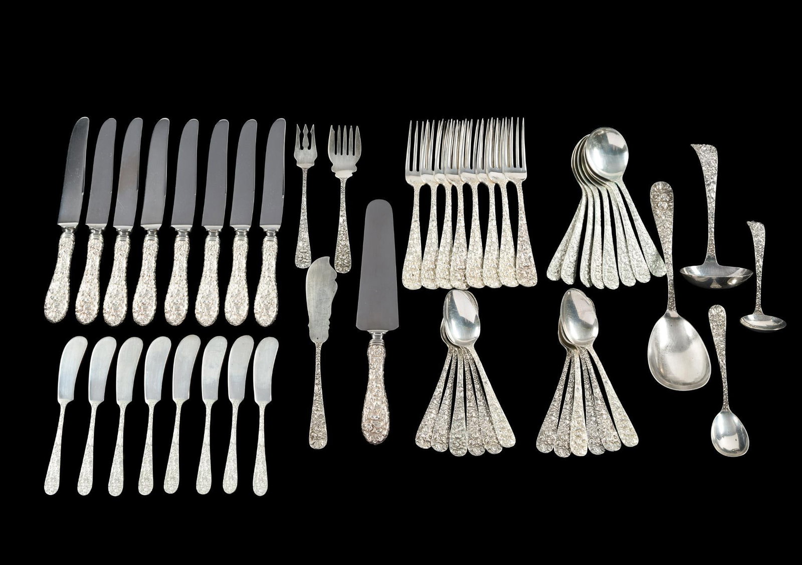 52 Pieces Stieff "Repousse" Sterling Silver Flatware (1 of 5)