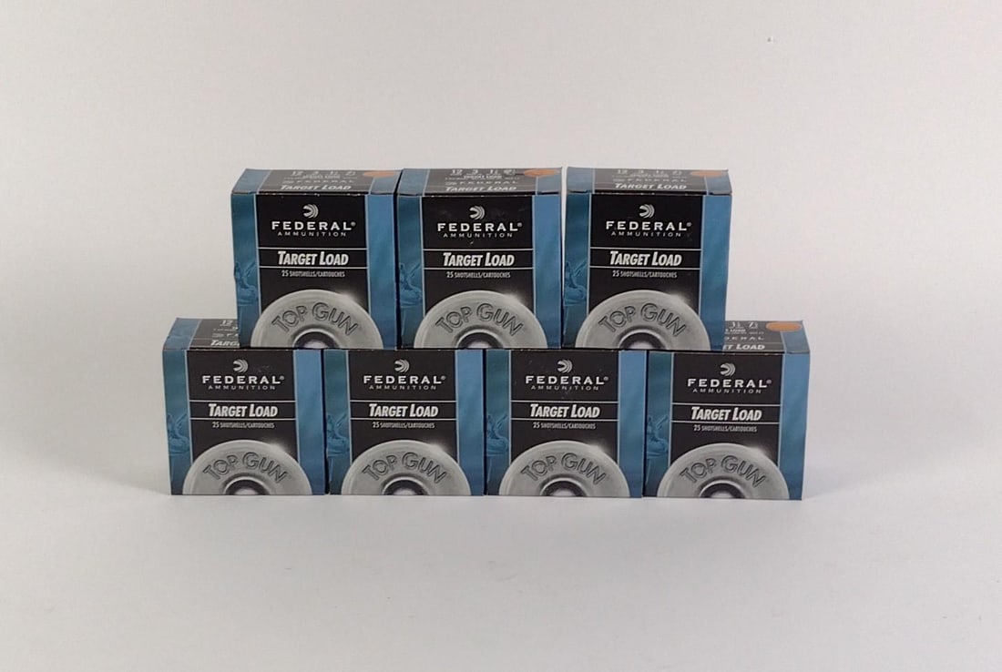 7 Boxes 12 Gauge Target Load Shotgun Shells: Boxes measure 4" wide by 4" deep and 2-3/4" tall. 