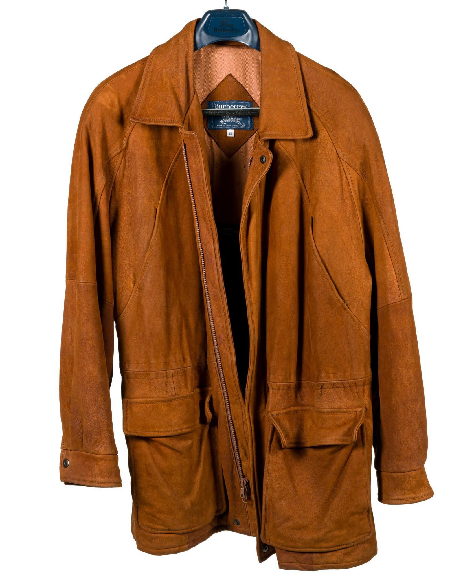 Burberrys Vintage Leather Coat: A coat from a collection of men's Burberry coats and jackets, technically Burberrys because that was the brand name during the period these were accumulated. All have Burberrys Of London labels&#