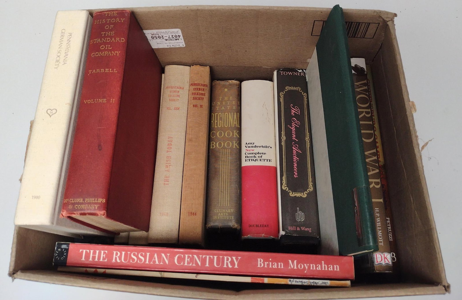 19 Reference Books Incl. PA German Society & WWI: Also includes The Russian Century, Unknown Soldiers, and The History of The Standard Oil Company. Largest book measures 9-3/4" wide by 12" tall. 