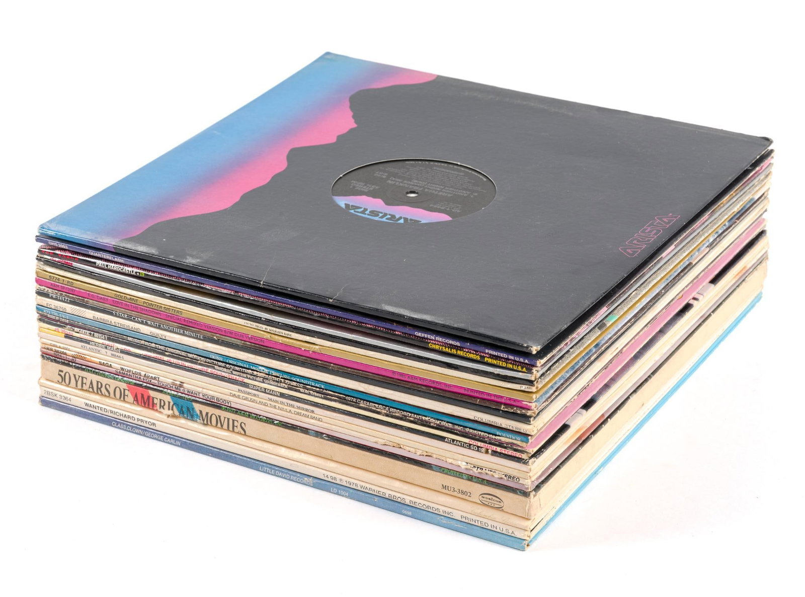 25 Vinyl Records Incl. Richard Pryor, George Carlin & Pointer Sisters: Records in sleeves measure 12-1/4" wide by 12-1/2" high. 