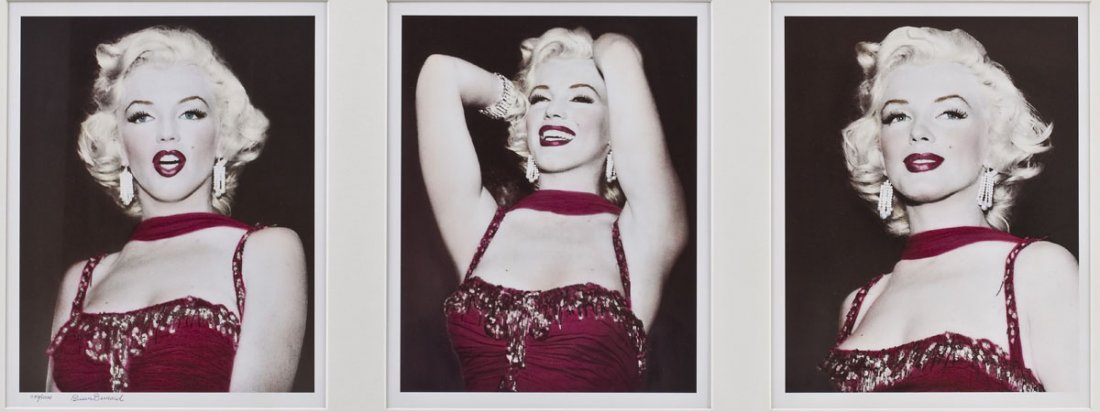 Bruno Bernard (American, 20th Century): DESCRIPTION: Bruno Bernard (American, 20th Century). Hand colored photographic triptych. Marilyn's Moods. Signed and numbered "079/1000 Susan Bernard". Marked "Bernard of Hollywood TM" on matting. Fra