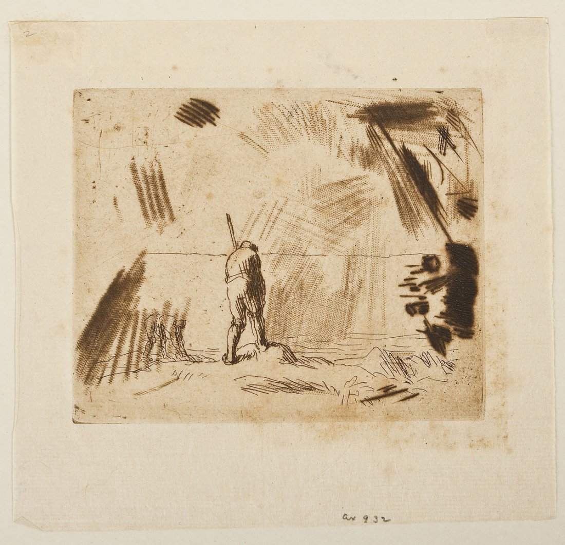 Jean Francois Millet (French, 1814-1875): DESCRIPTION: Jean Francois Millet (French, 1814-1875). Etching, drypoint and roulette on ivory laid ledger paper. The Seaweed Gatherers. Circa 1847. Delteil 8 I/I; Beraldi 9 I/I; Lebrun 9 I/I; Melot 8