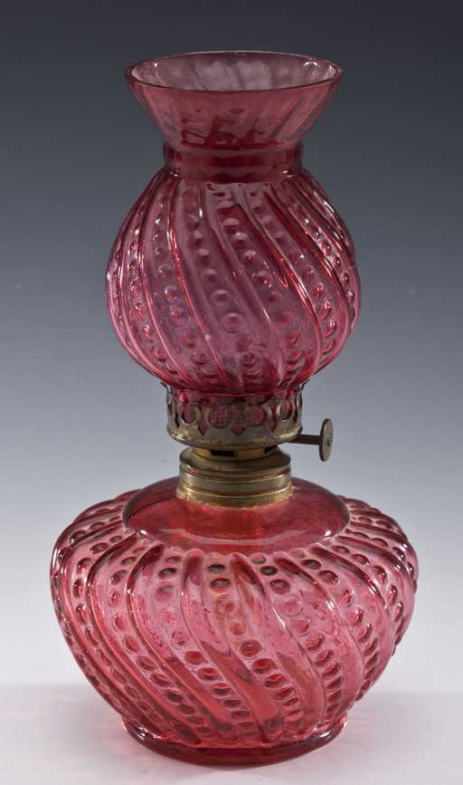 Antique Cranberry Glass Miniature Oil Lamp