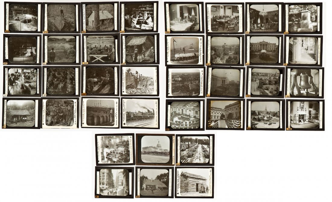 38 Glass Slides of American & Japan Views Keystone: DESCRIPTION: Collection of thirty-eight glass slides by Keystone showings of famous American buildings, monuments and views as well as views of Japan. American views include the White House, the Liber