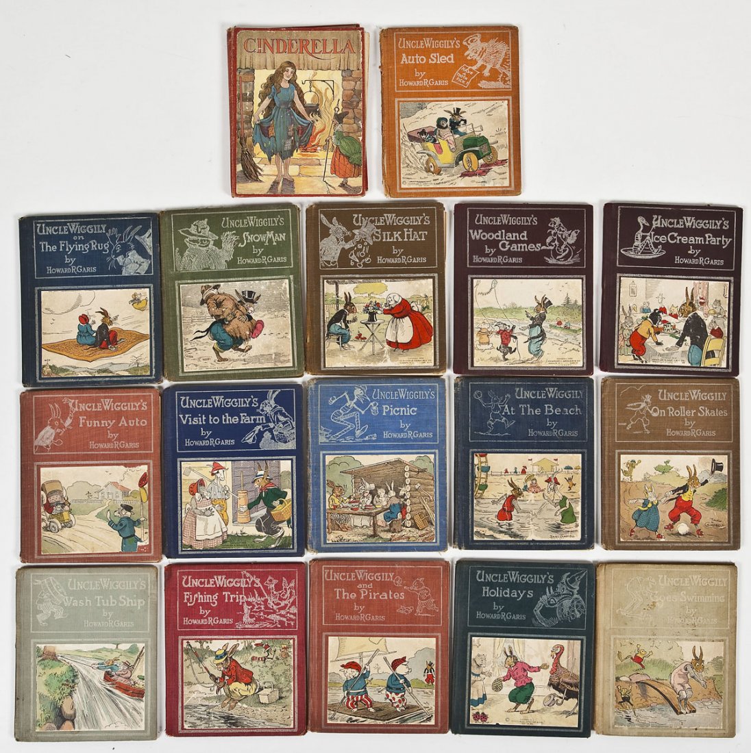 16 Uncle Wiggly Books by Howard R. Garis: DESCRIPTION: 16 Uncle Wiggly books by Howard R. Garis. Published by Charles E. Graham & Co, Newark, N.J. Copyrighted between 1919 and 1924. Includes: At the Beach, Picnic, Visit to the Farm, Funny Aut