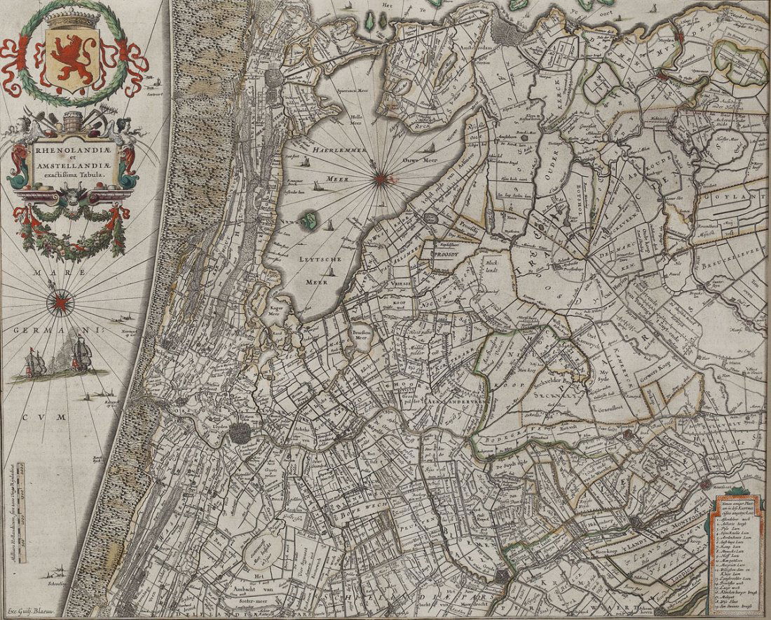 1640 Blaeu Map Rhenolandia Et Amstellandiae: DESCRIPTION: Rhenolandia Et Amstellandiae Exactissima Tabula. Map of Rhineland and Amstelland. Hand colored copper plate engraving. From Theatrum Orbis Terrarum, sive Atlas Novus, in quo Tabulae et De