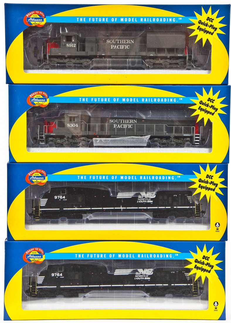 4 Athearn HO Locomotives: DESCRIPTION: Four Athearn locomotives including two NS #9764, SP #8304, and SP #8984. HO scale. CONDITION: Appear unused in original boxes.